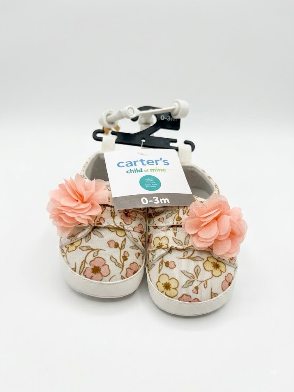 Carter's Cream Floral Baby Shoes with Peach Flower Accent